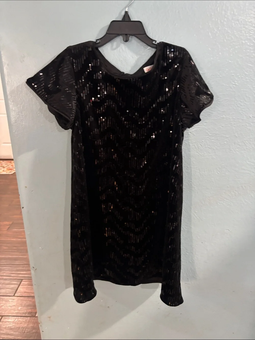 Cat & Jack Black Sequin A-Line Short Sleeve Dress